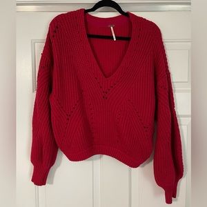 Free People Balloon Sleeve Cropped Sweater